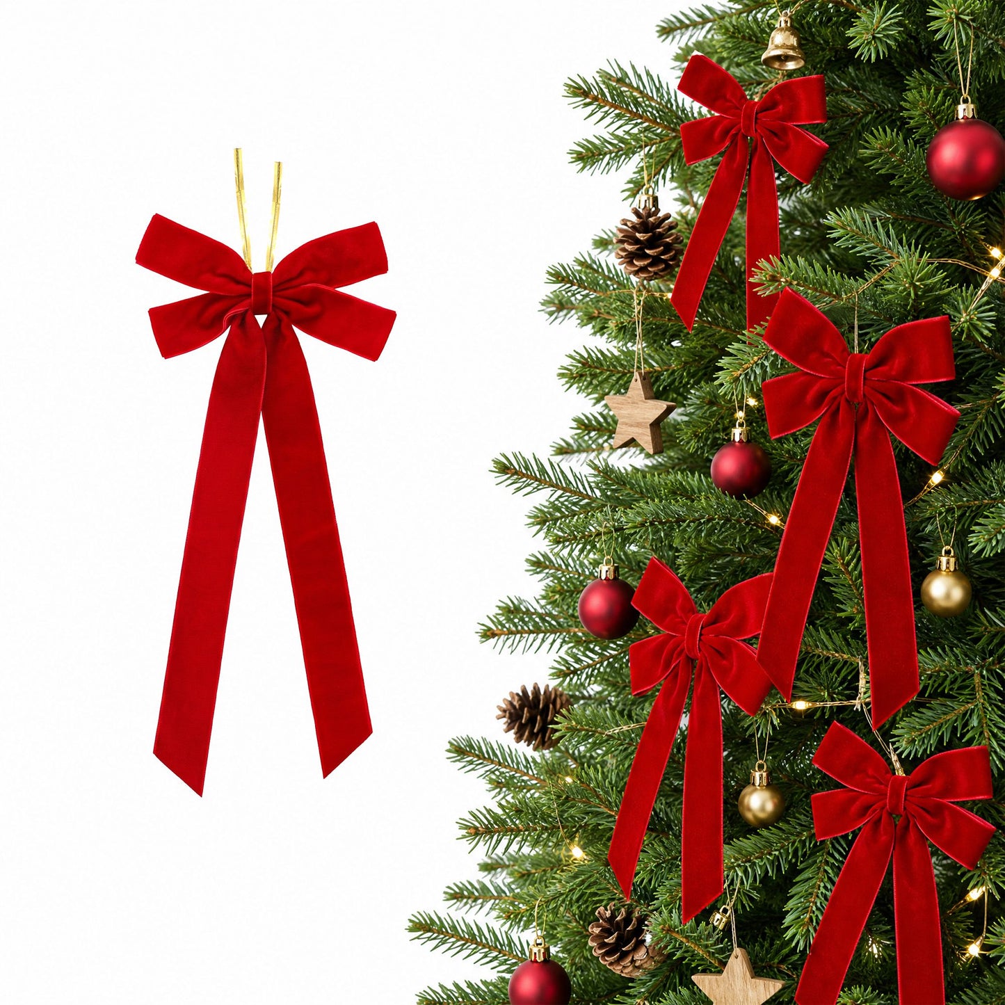 12Pcs Red Velvet Christmas Bows Tree Decorations Xmas Decor