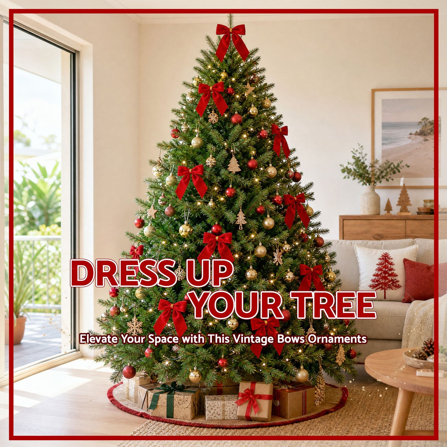 24Pcs Red Velvet Christmas Bows Tree Decorations Xmas Decor