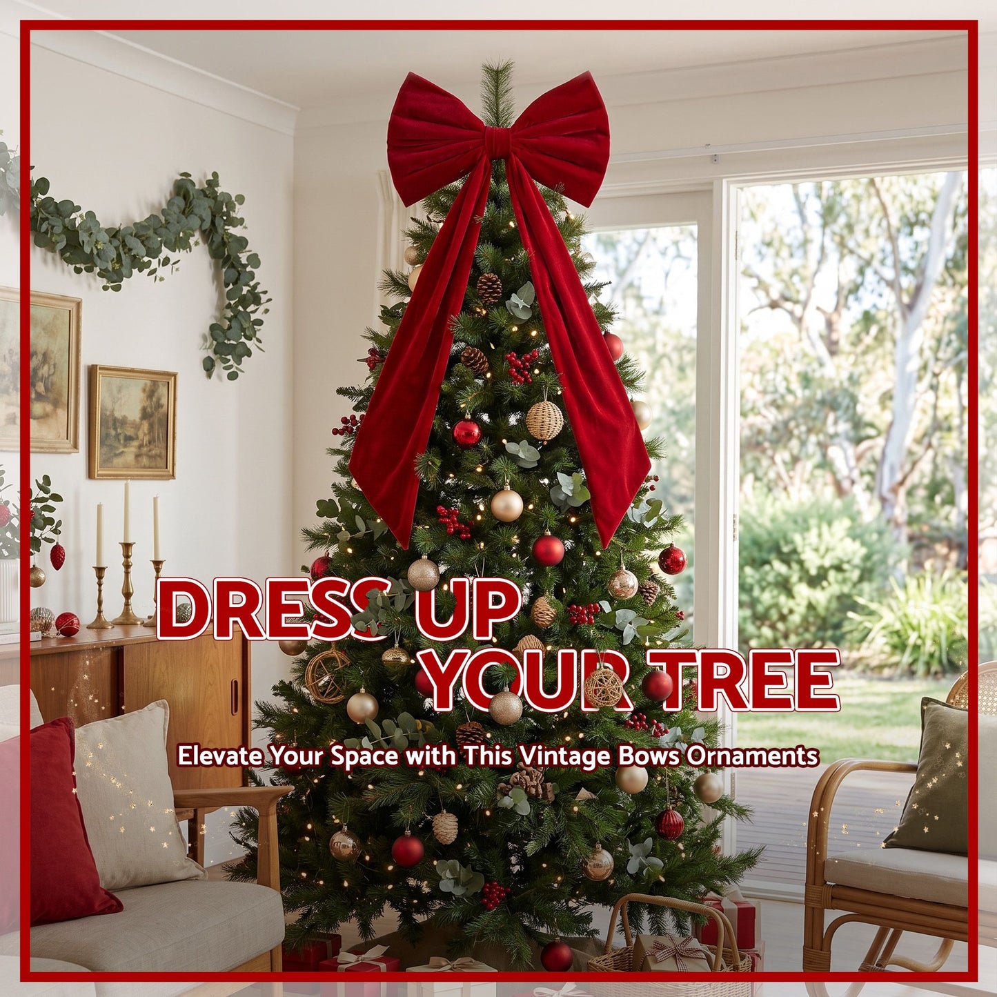 Red Velvet Christmas Bows Tree Decorations Xmas Ornaments