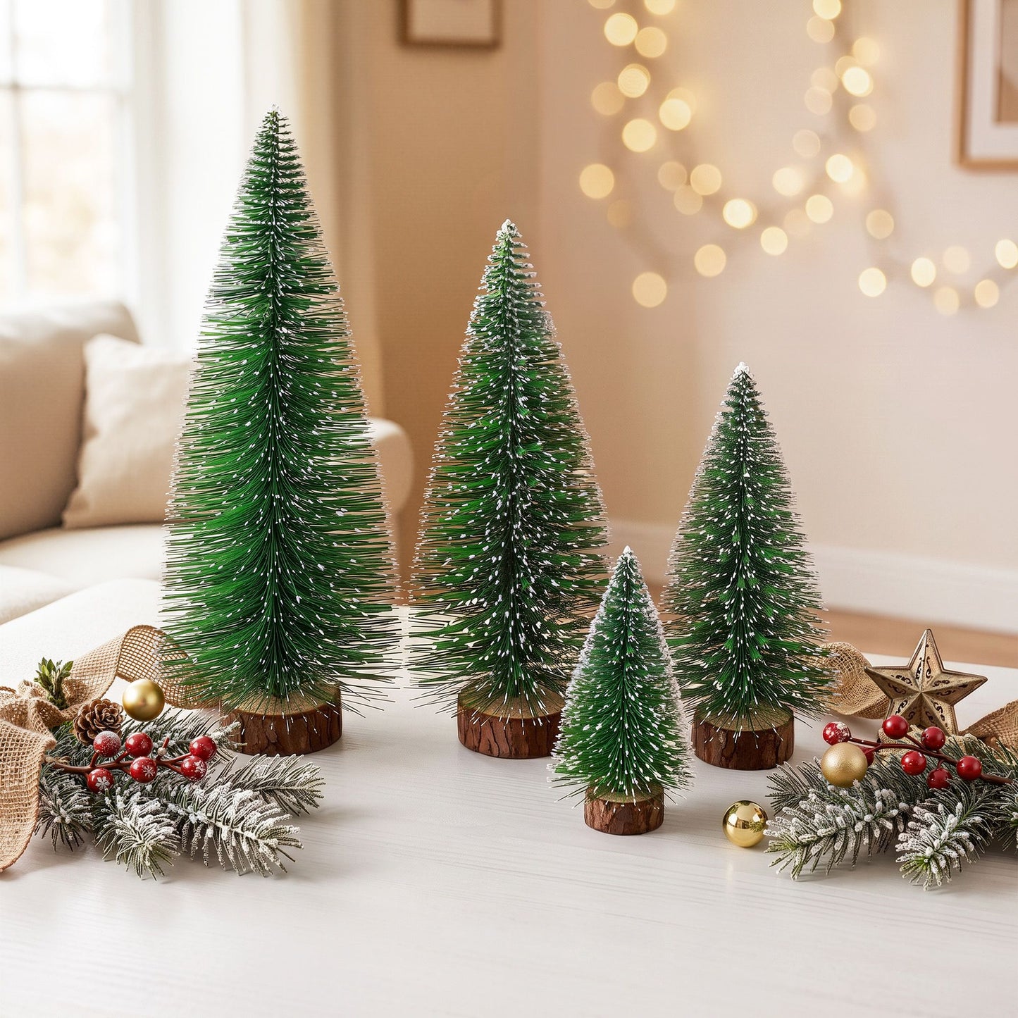 Christmas Table Decoration 4Pcs Mini Tree Set Frosted Party Decor