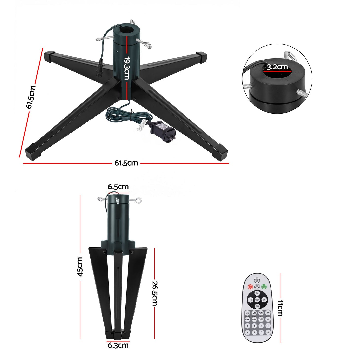 Christmas Tree Stand 360° Rotating for Xmas Tree Up to 2.7M with Remote Control