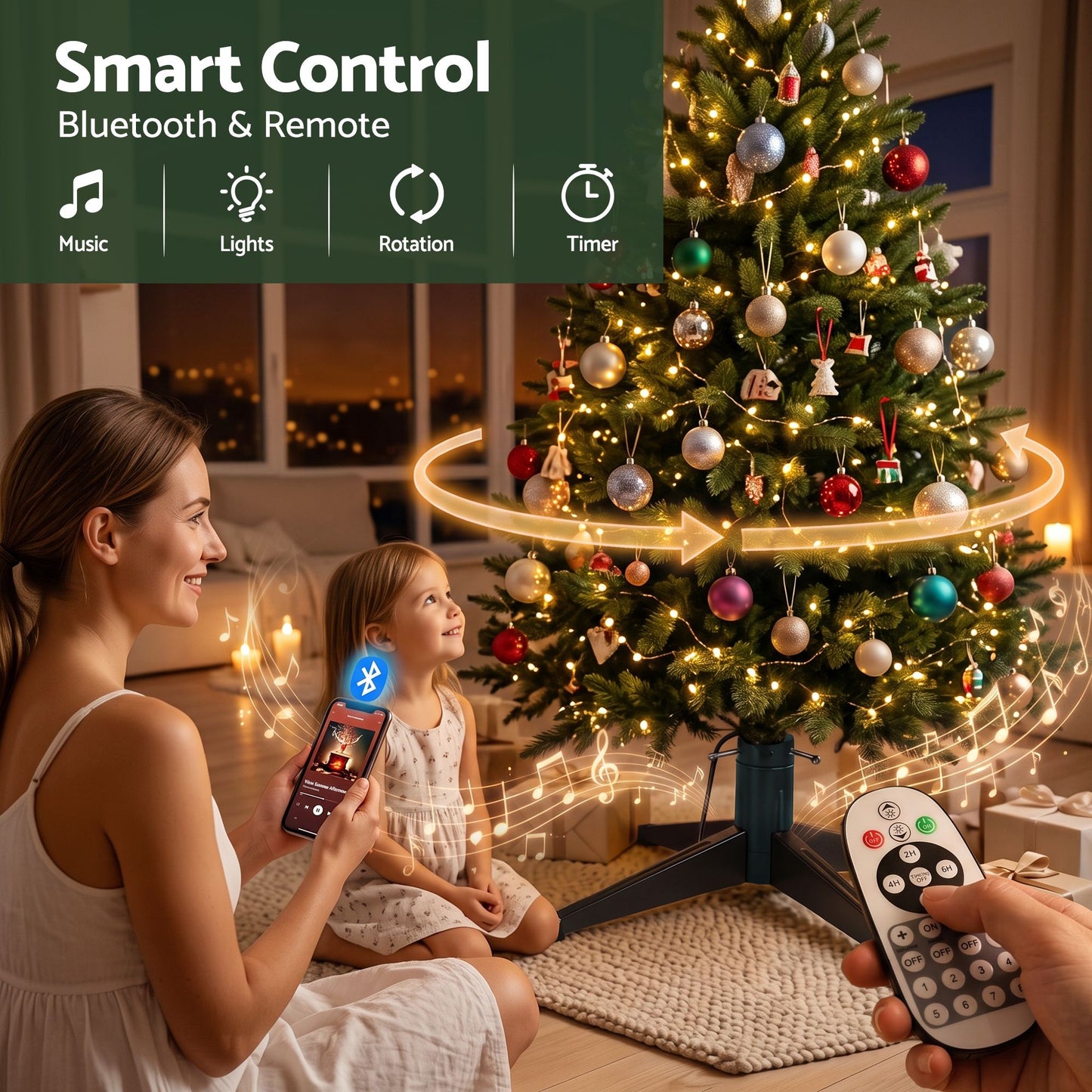 Christmas Tree Stand 360° Rotating for Xmas Tree Up to 2.7M with Remote Control