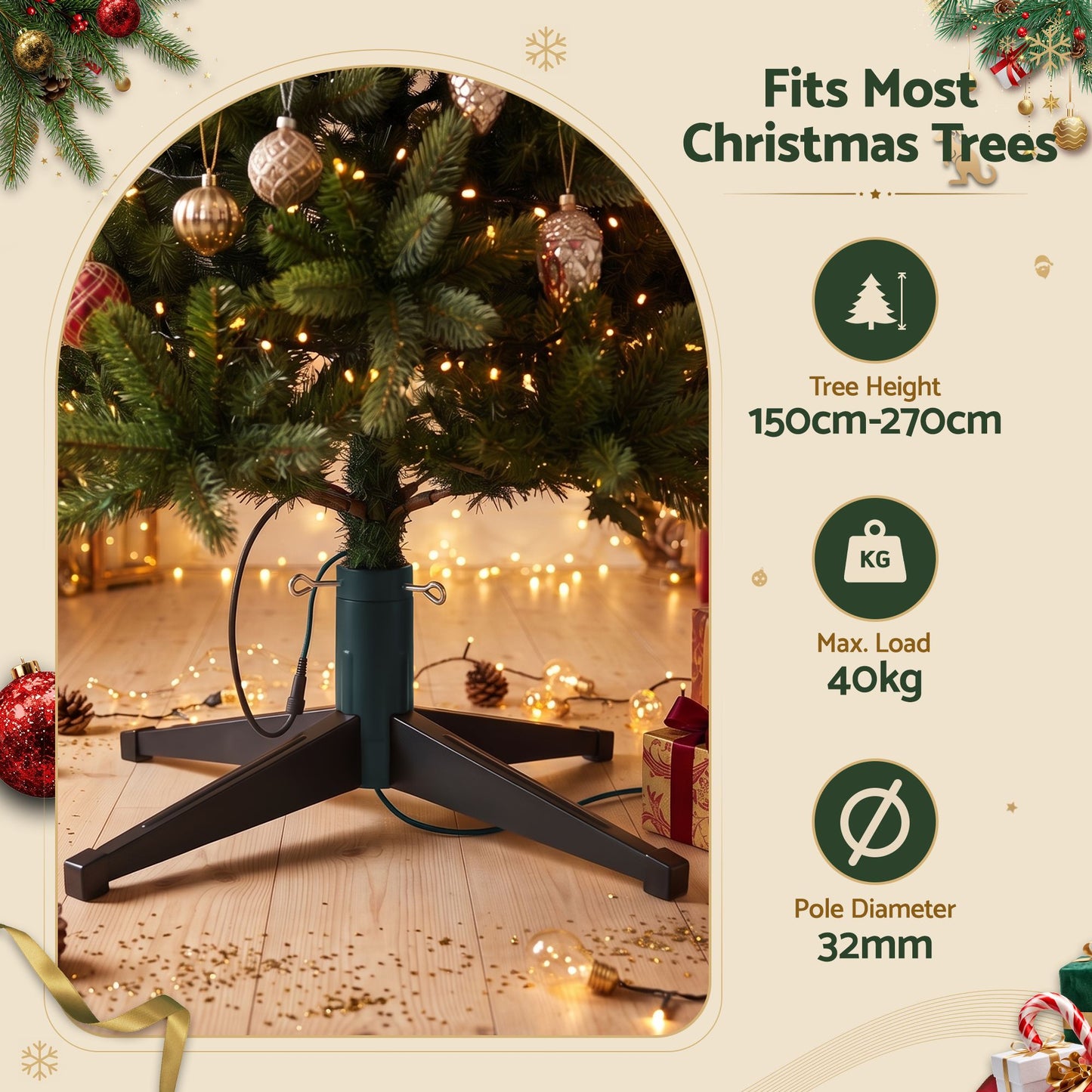 Christmas Tree Stand 360° Rotating for Xmas Tree Up to 2.7M with Remote Control