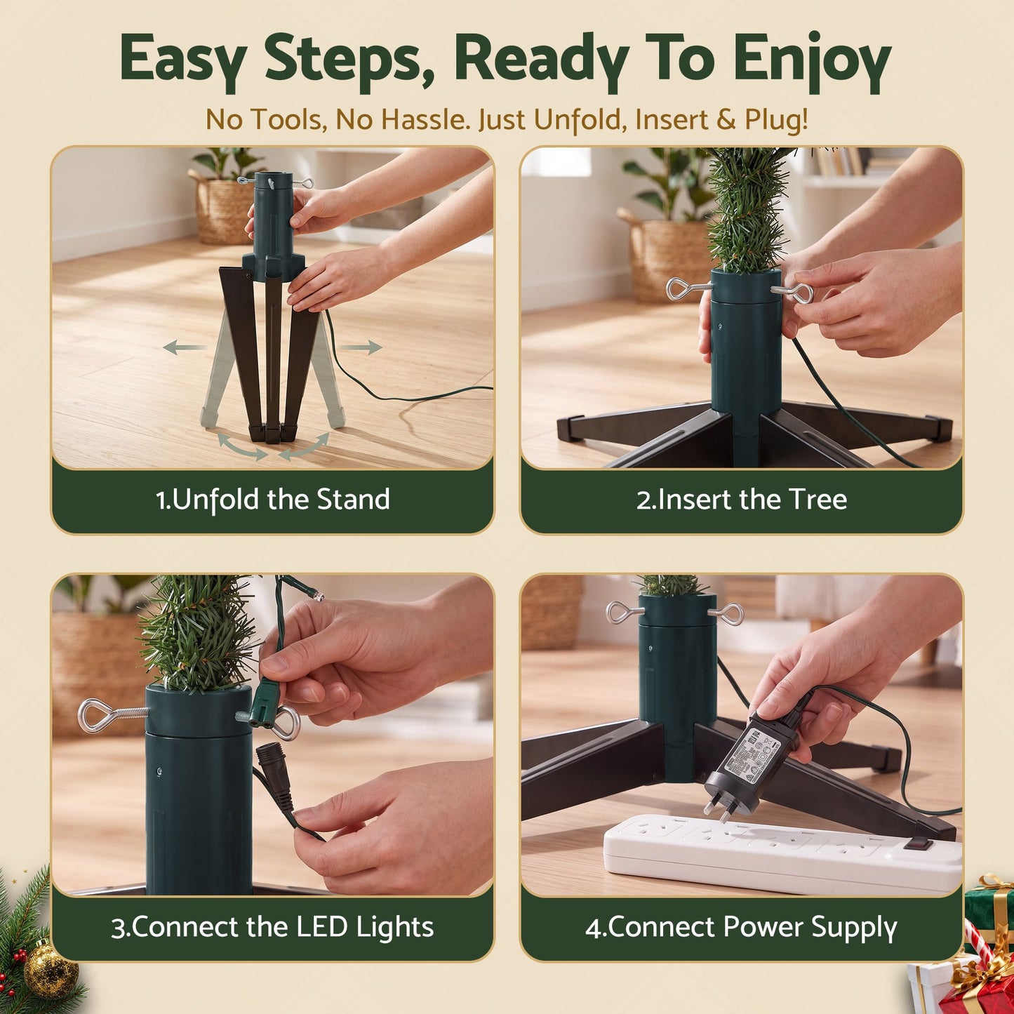 Christmas Tree Stand 360° Rotating for Xmas Tree Up to 2.7M with Remote Control