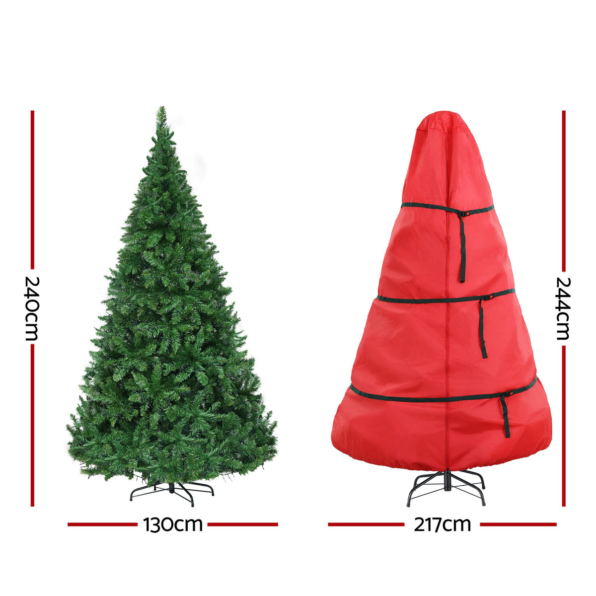 8ft 2.4m Pre-Lit Christmas Tree 1488 LED Green with Red Storage Bag