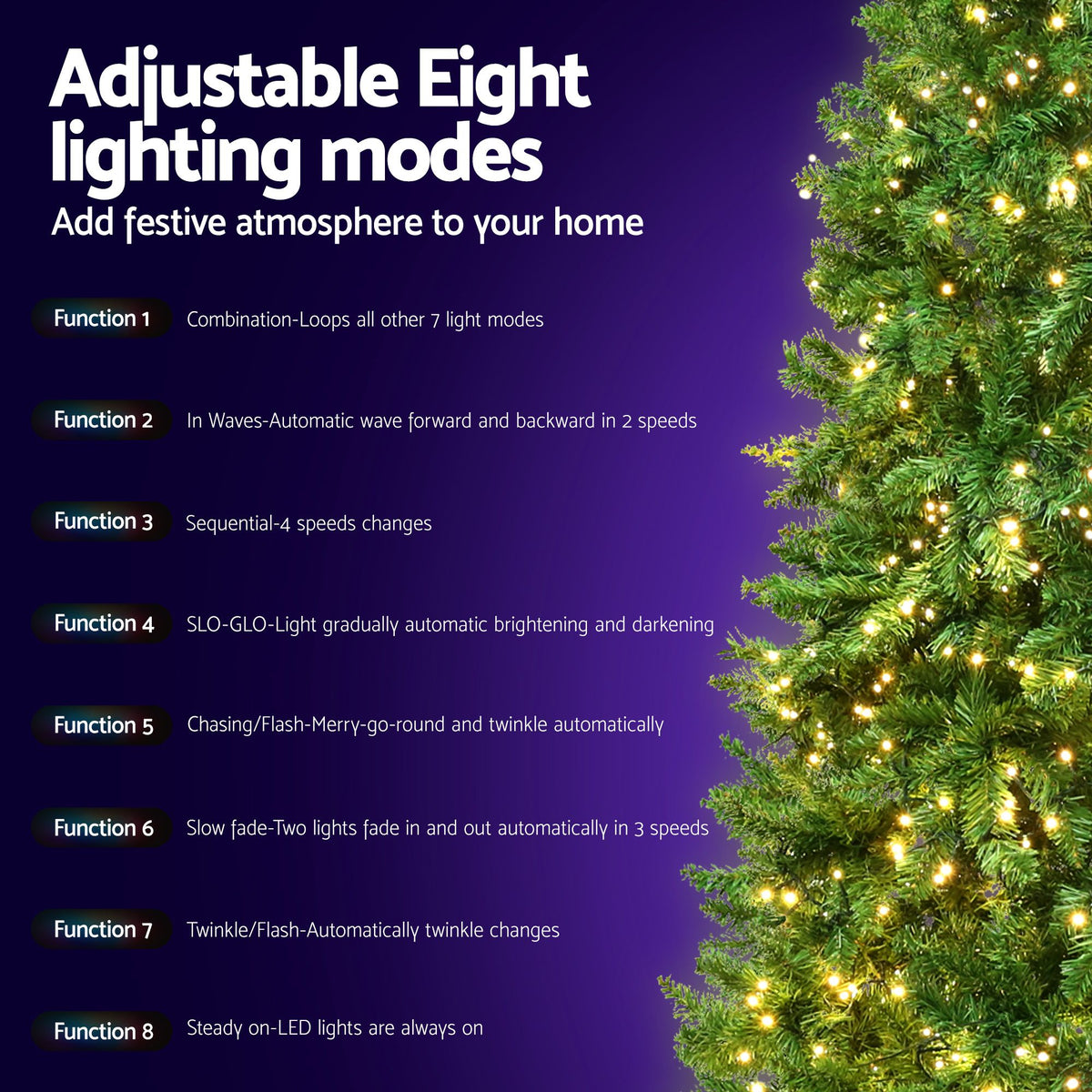 8ft 2.4m Pre-Lit Christmas Tree 1488 LED Green with Red Storage Bag