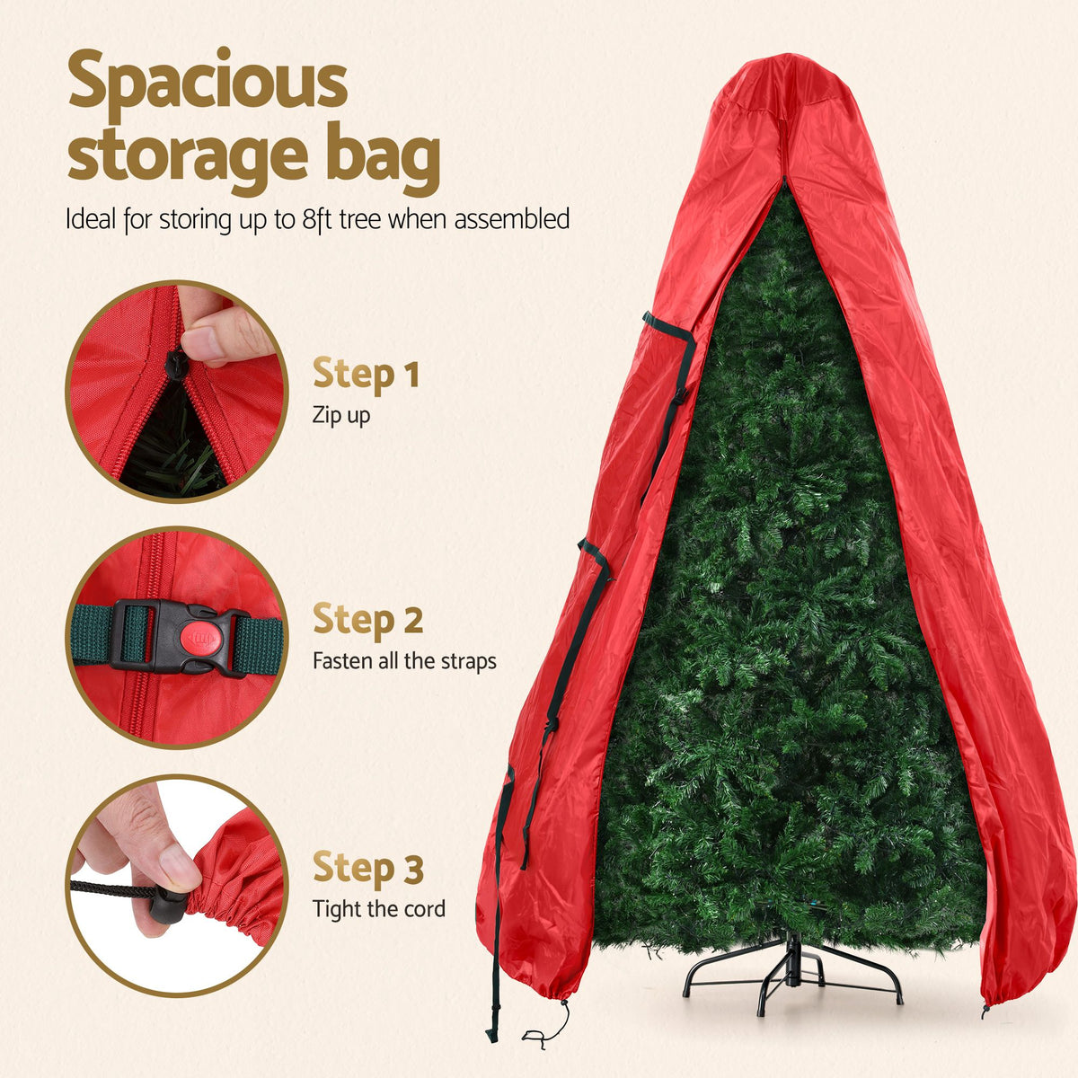 8ft 2.4m Pre-Lit Christmas Tree 1488 LED Green with Red Storage Bag