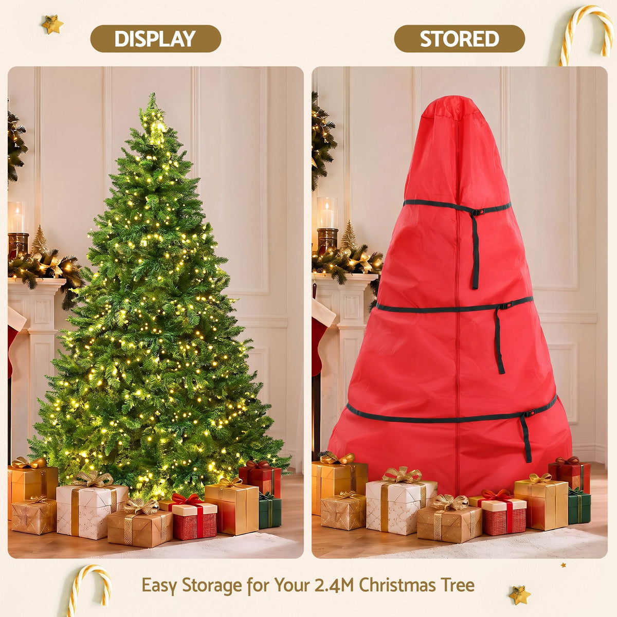 8ft 2.4m Pre-Lit Christmas Tree 1488 LED Green with Red Storage Bag