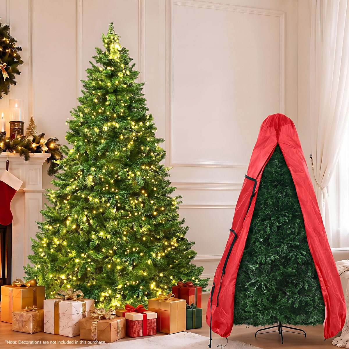 8ft 2.4m Pre-Lit Christmas Tree 1488 LED Green with Red Storage Bag
