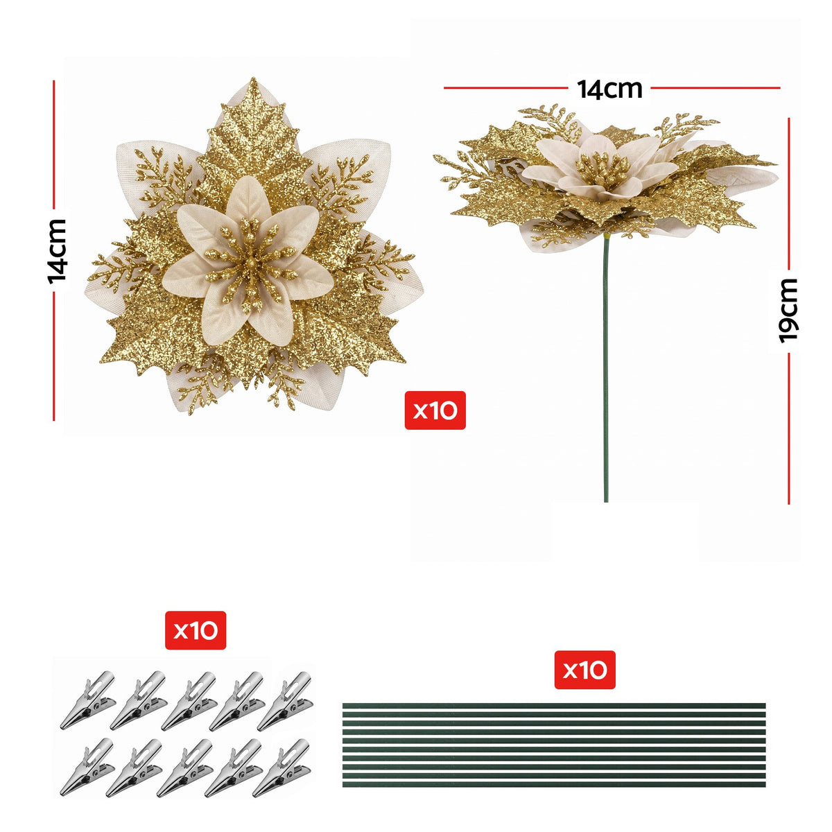 10Pcs Christmas Tree Flower Set Garland Wreath Poinsettia Decorations