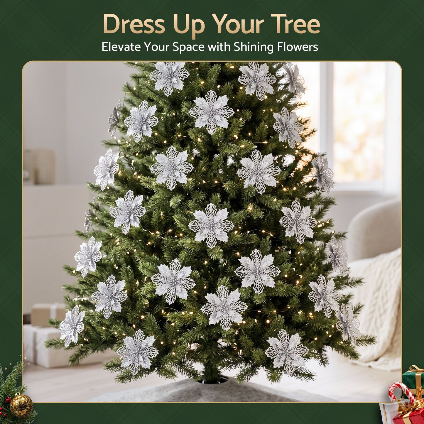 20Pcs Christmas Tree Flower Set Garland Wreath Poinsettia Decorations