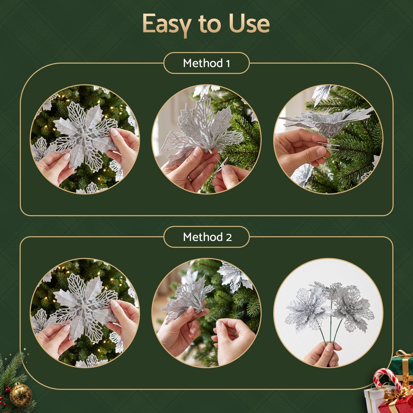 20Pcs Christmas Tree Flower Set Garland Wreath Poinsettia Decorations