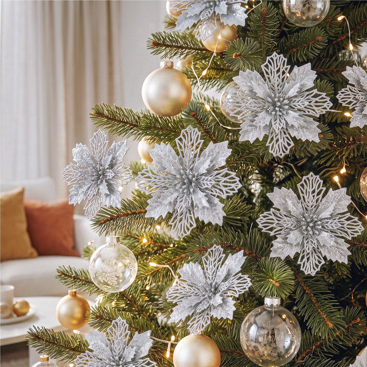 20Pcs Christmas Tree Flower Set Garland Wreath Poinsettia Decorations