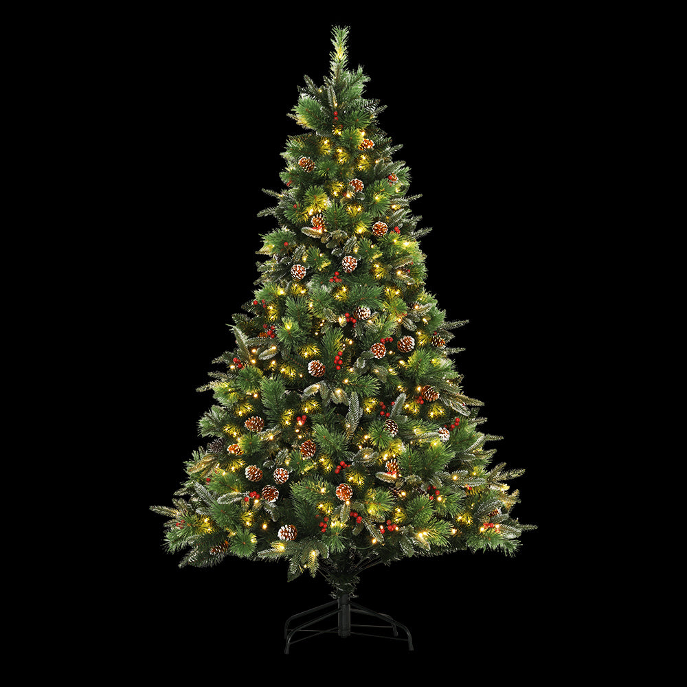 7ft 2.1m Christmas Tree with Pine Cones Red Berries Prelit LED Warm Lights