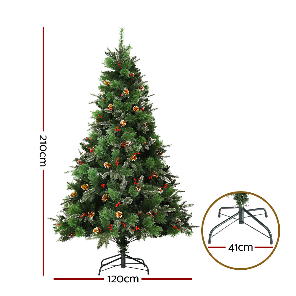 7ft 2.1m Christmas Tree with Pine Cones Red Berries Prelit LED Warm Lights