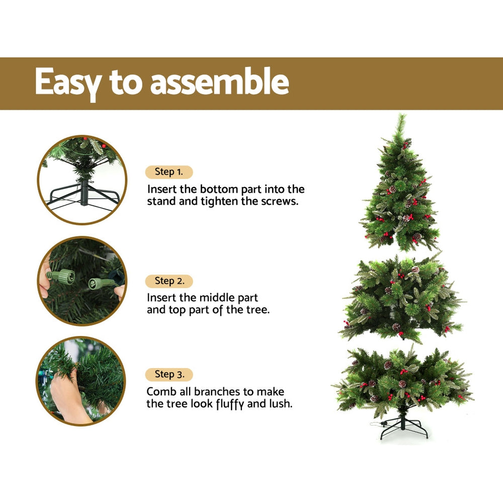 7ft 2.1m Christmas Tree with Pine Cones Red Berries Prelit LED Warm Lights