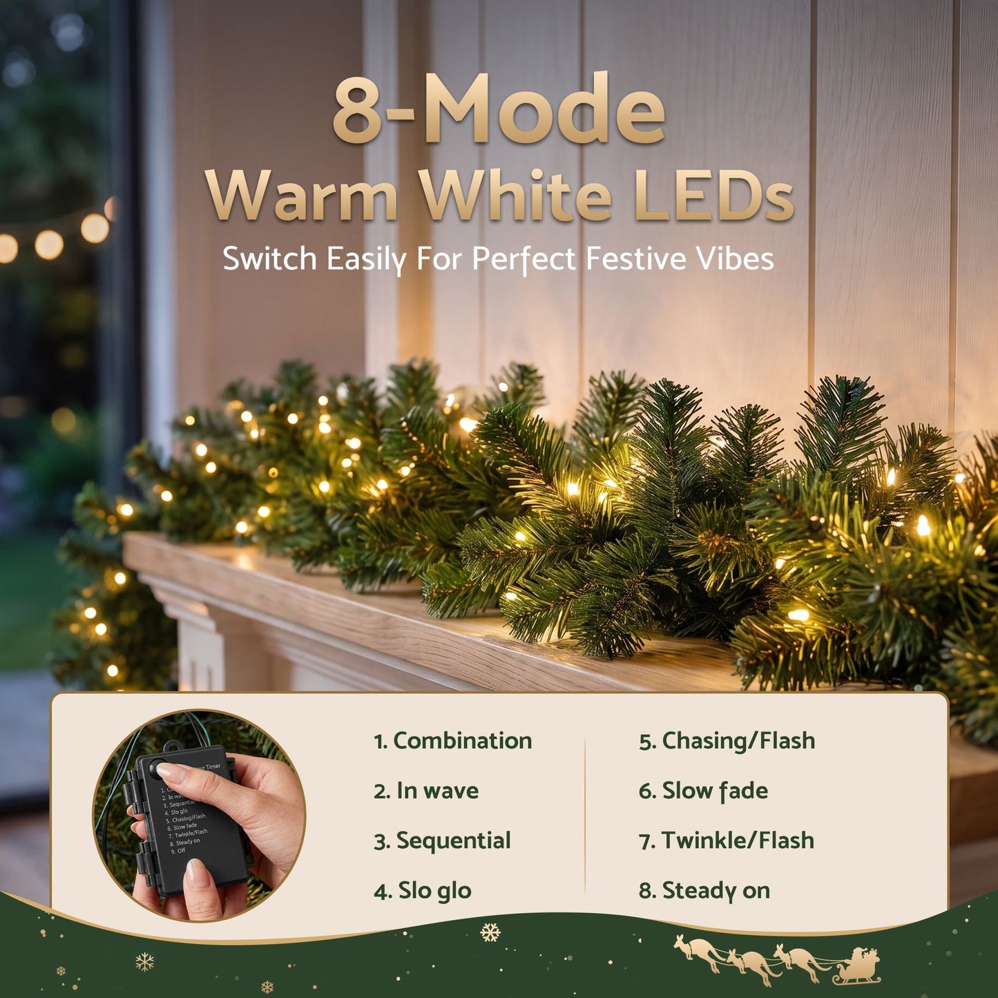 2.7M Christmas Garland 8 Mode LED Lights Timing 200Tips Xmas Decor