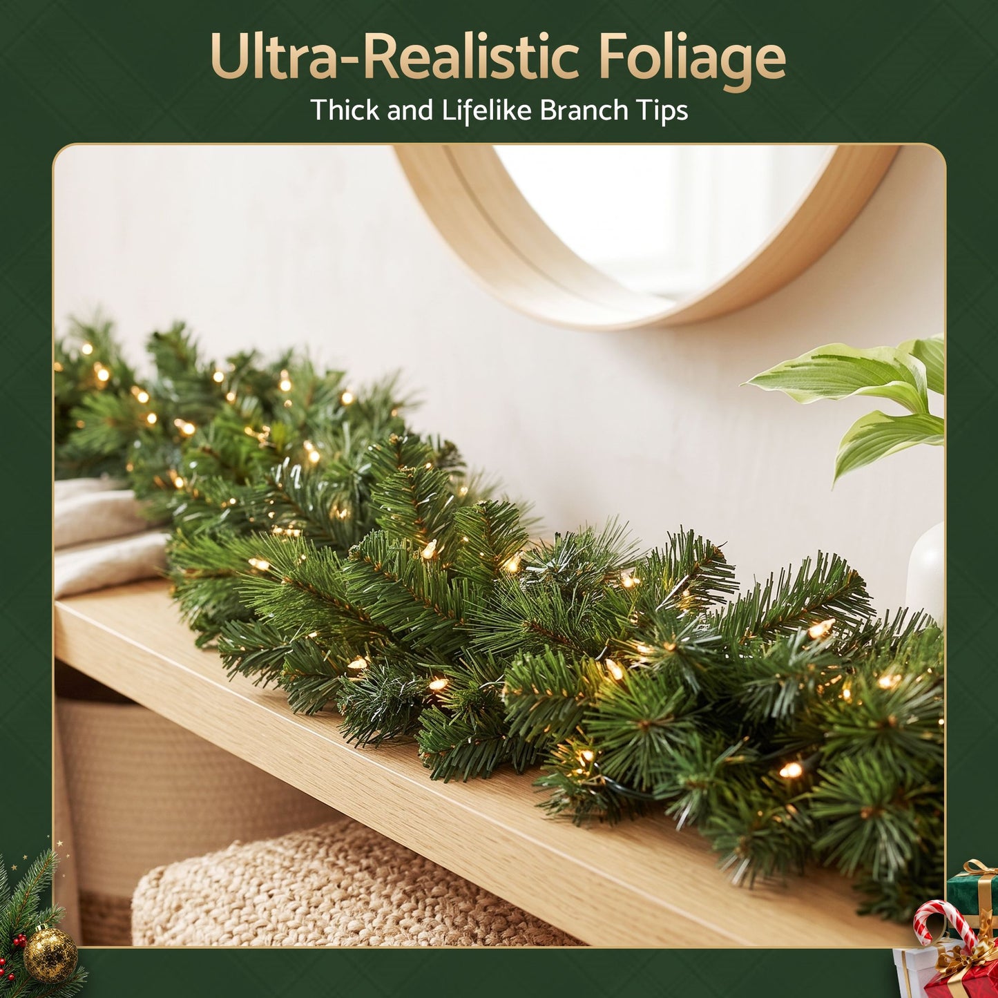 2.7M Christmas Garland 8 Mode LED Lights Timing 200Tips Xmas Decor