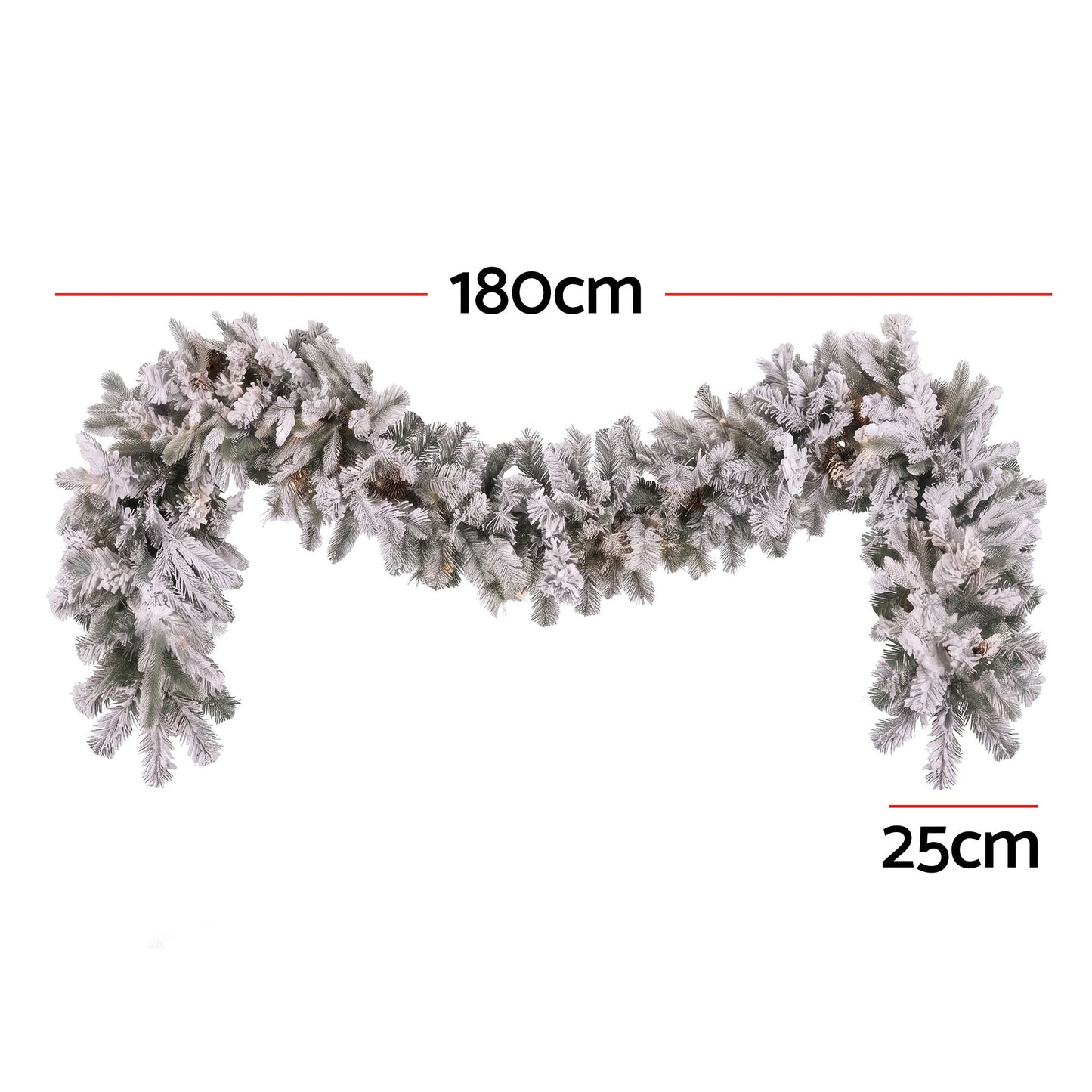 1.8M Christmas Garland 8 Mode LED Snow Frosted Tips Auto Timing
