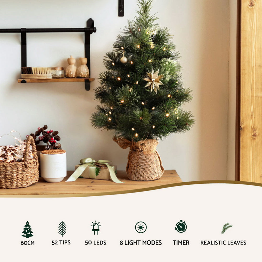 60cm Christmas Tree Mini Tabletop 8 Light Modes Timer Xmas Tree