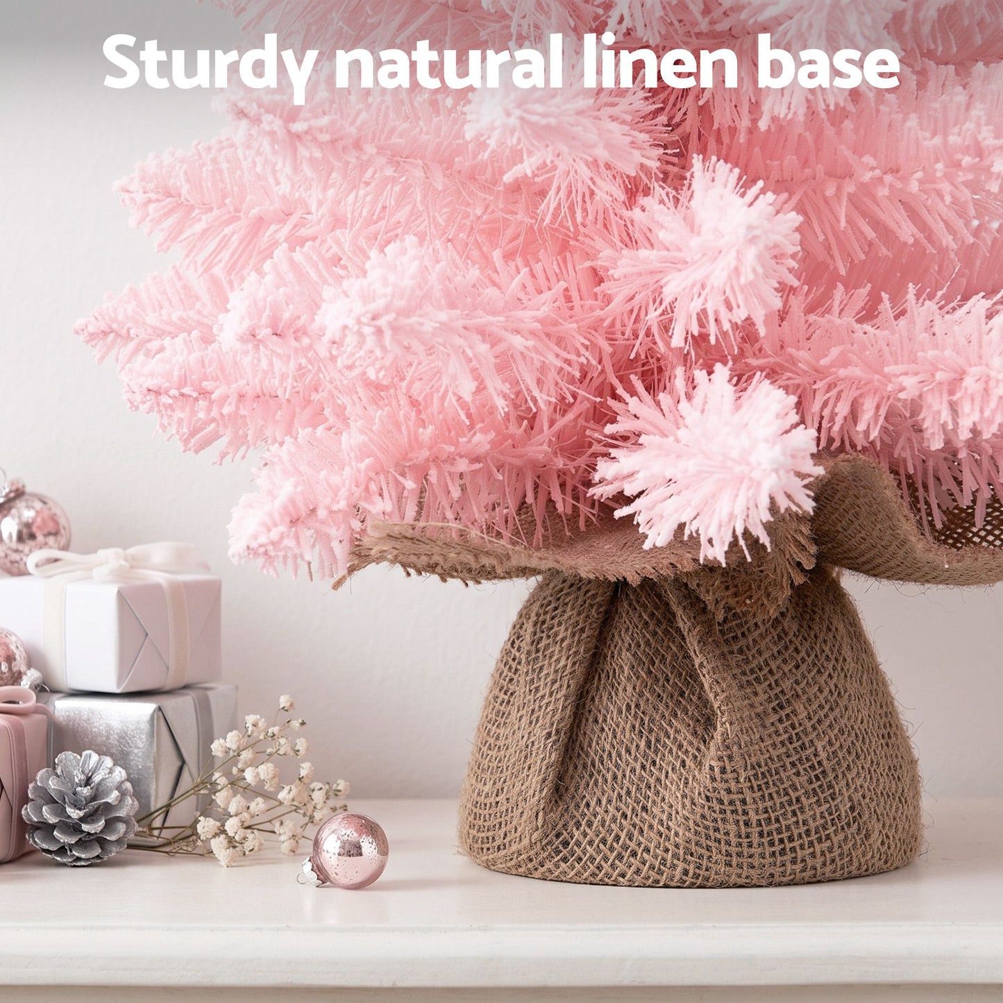 2ft 60cm Flocked Pink Christmas Tree Mini Tabletop Xmas Tree