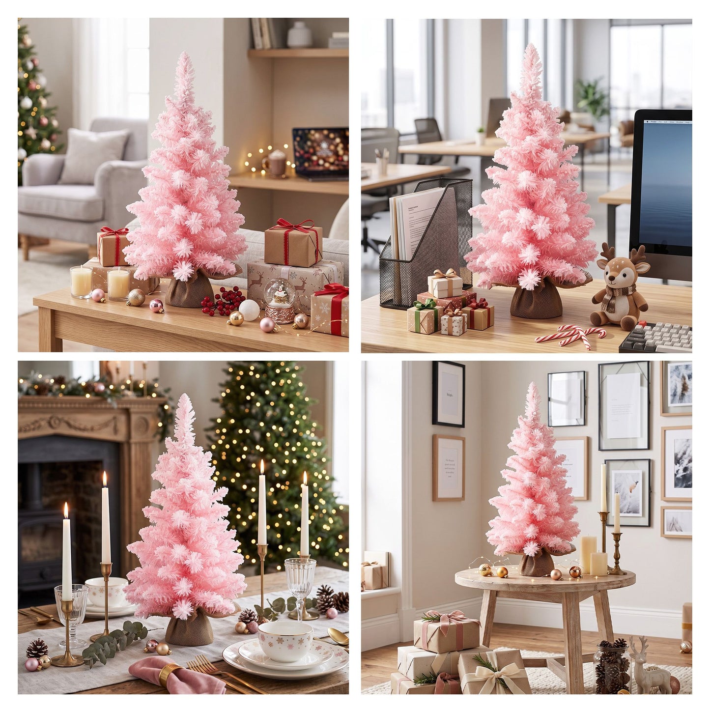 2ft 60cm Flocked Pink Christmas Tree Mini Tabletop Xmas Tree