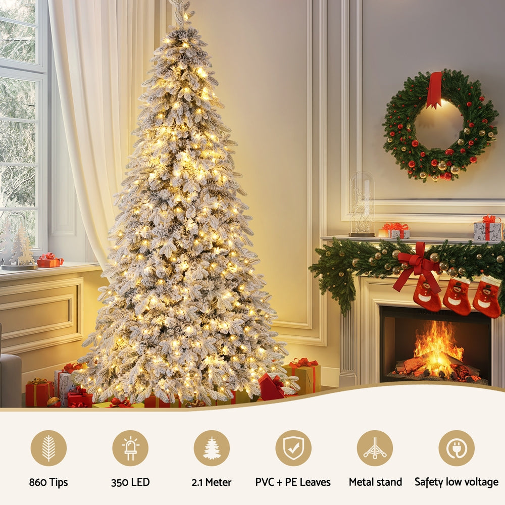 7ft 2.1m 350 LED 860 Tips Christmas Tree Flocking Pencil Tree LED Xmas White