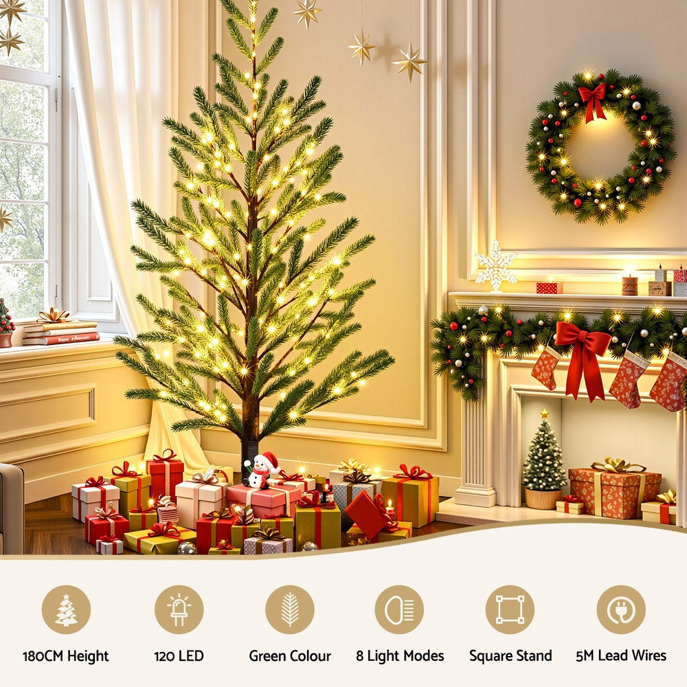 6ft 1.8m Christmas Tree Pre-lit LED Xmas Tree 8 Modes Party Decoration