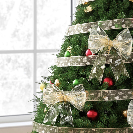 20M Christmas Ribbon Roll Bow Printed Xmas Tree Decor Gift Gold