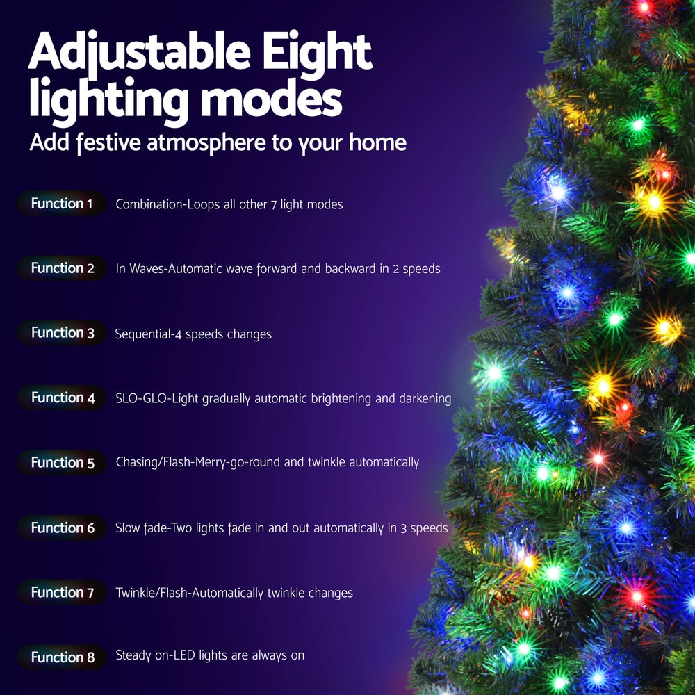 6ft 1.8m 200 LED 544 Tips Pre-lit Christmas Tree 8 Mode Multi Colour Light Xmas