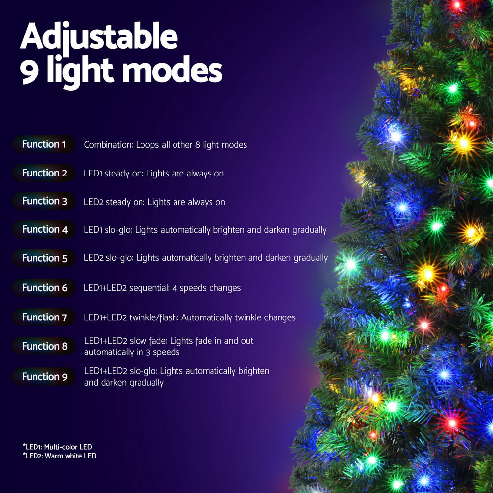 6ft 1.8m 200 LED 544 Tips Pre-lit Christmas Tree 8 Mode Multi Colour Light Xmas