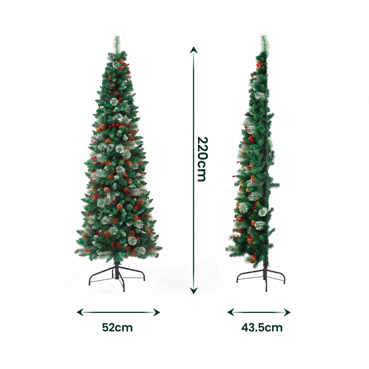 7ft 2.1m Artificial Slim Christmas Tree Pine Cone Berry Decor Corner