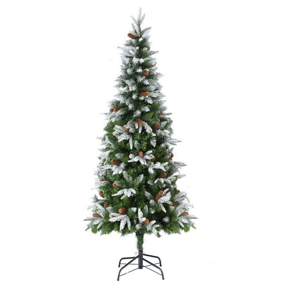 6.2ft 1.9m 280 LED 680 Tips Christmas Tree Pine Cones Flocking Xmas Tree