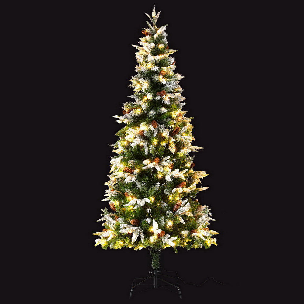 6.2ft 1.9m 280 LED 680 Tips Christmas Tree Pine Cones Flocking Xmas Tree