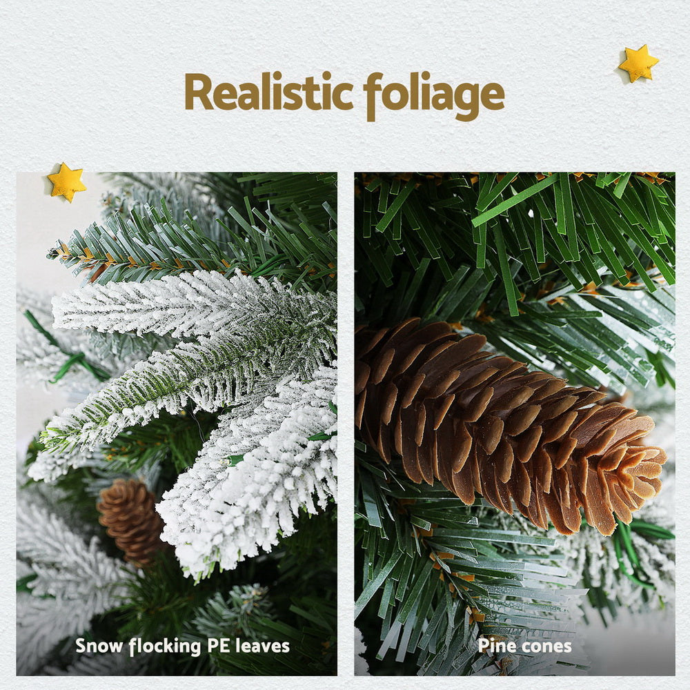 6.2ft 1.9m 280 LED 680 Tips Christmas Tree Pine Cones Flocking Xmas Tree