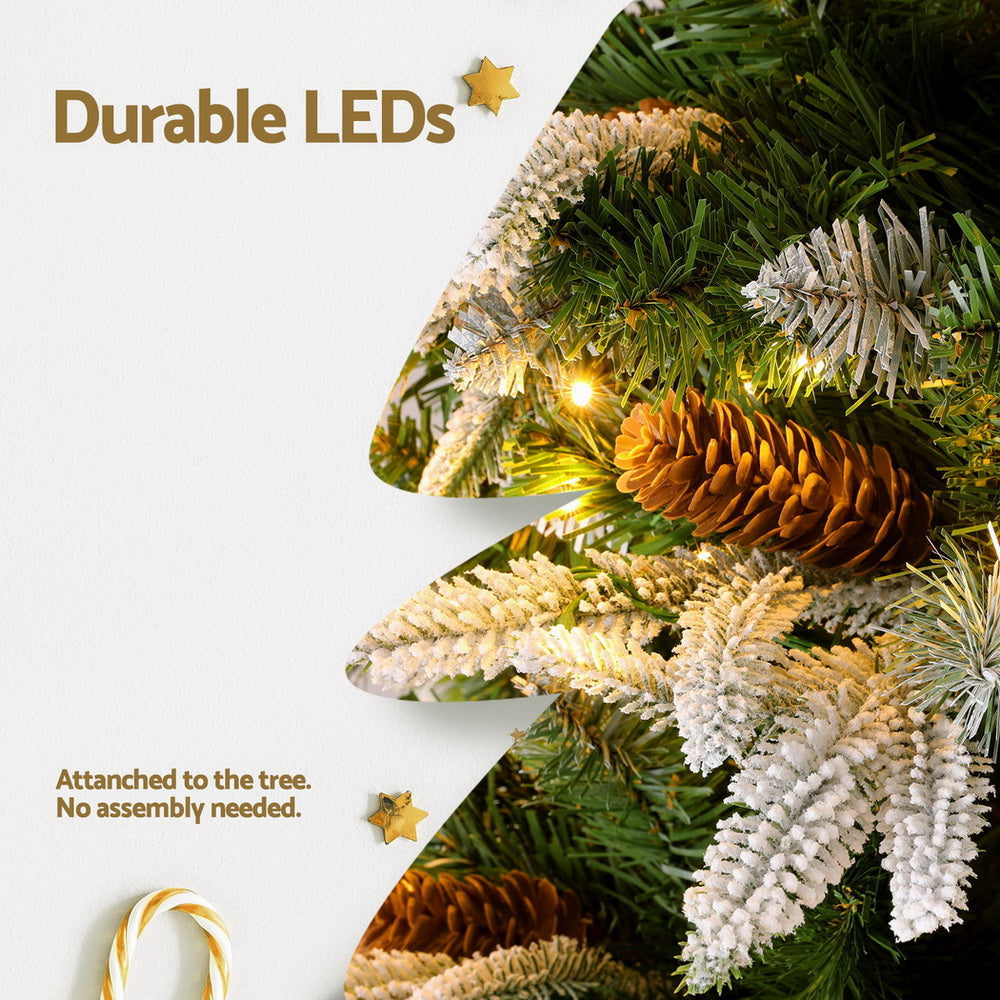 6.2ft 1.9m 280 LED 680 Tips Christmas Tree Pine Cones Flocking Xmas Tree