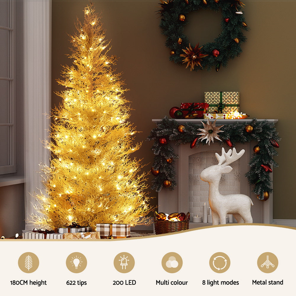 6ft 1.8m 200 LED 622 Tips Christmas Tree 8 Modes Adjustable Multi Color Light Snowy