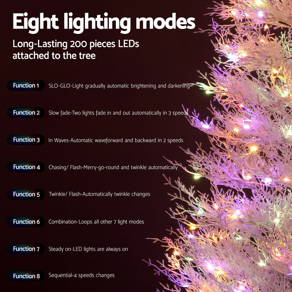 6ft 1.8m 200 LED 622 Tips Christmas Tree 8 Modes Adjustable Multi Color Light Snowy