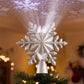 Christmas Tree Topper Lighted 360° Rotating Snowflake Projector Silver Glitter