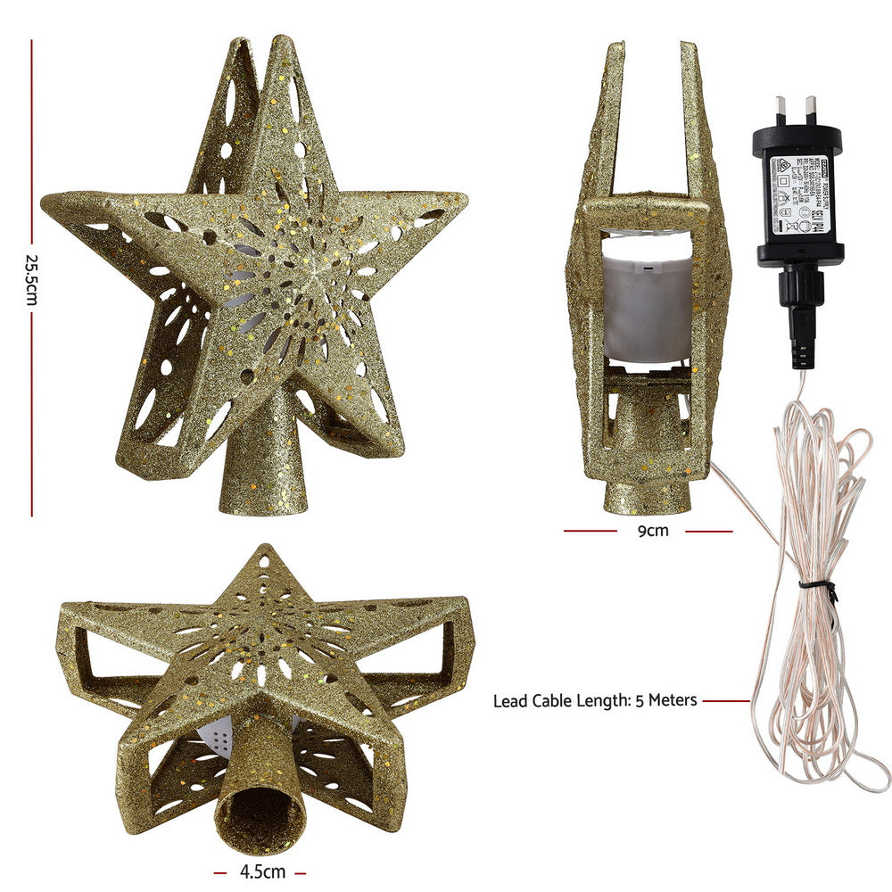 Christmas Tree Topper Star Snowflake Projector Party Glitter Gold