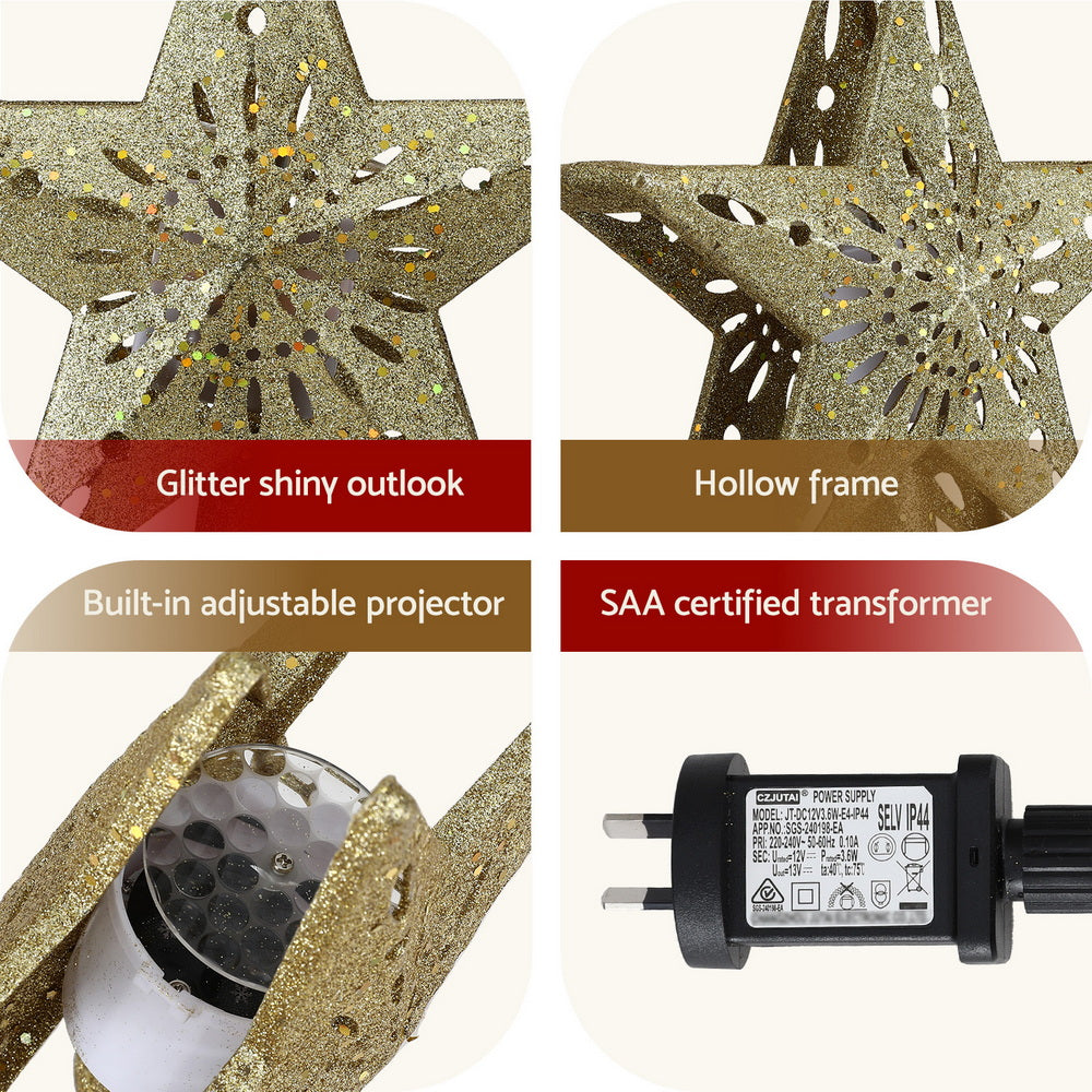 Christmas Tree Topper Star Snowflake Projector Party Glitter Gold