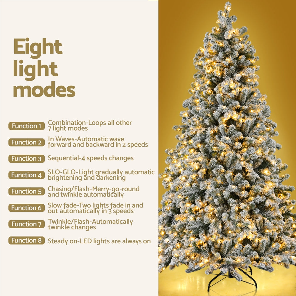 7ft 2.1m 1176 LED Christmas Tree Snow Flocked LED Xmas Decoration 8-Light Modes