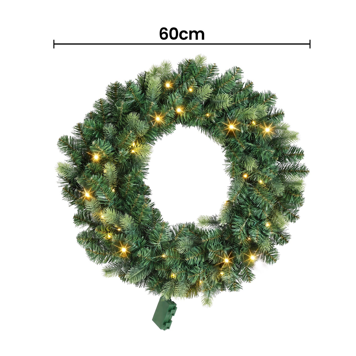 60cm Pre-Lit Christmas Wreath GarlandsWarm White LED Light Door Wreaths Battery Timer
