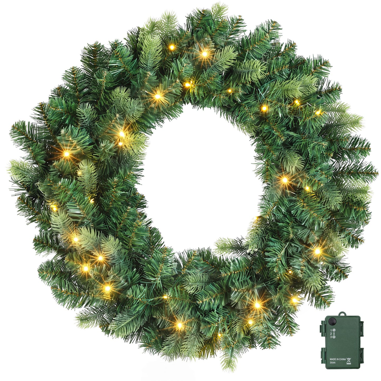 60cm Pre-Lit Christmas Wreath GarlandsWarm White LED Light Door Wreaths Battery Timer