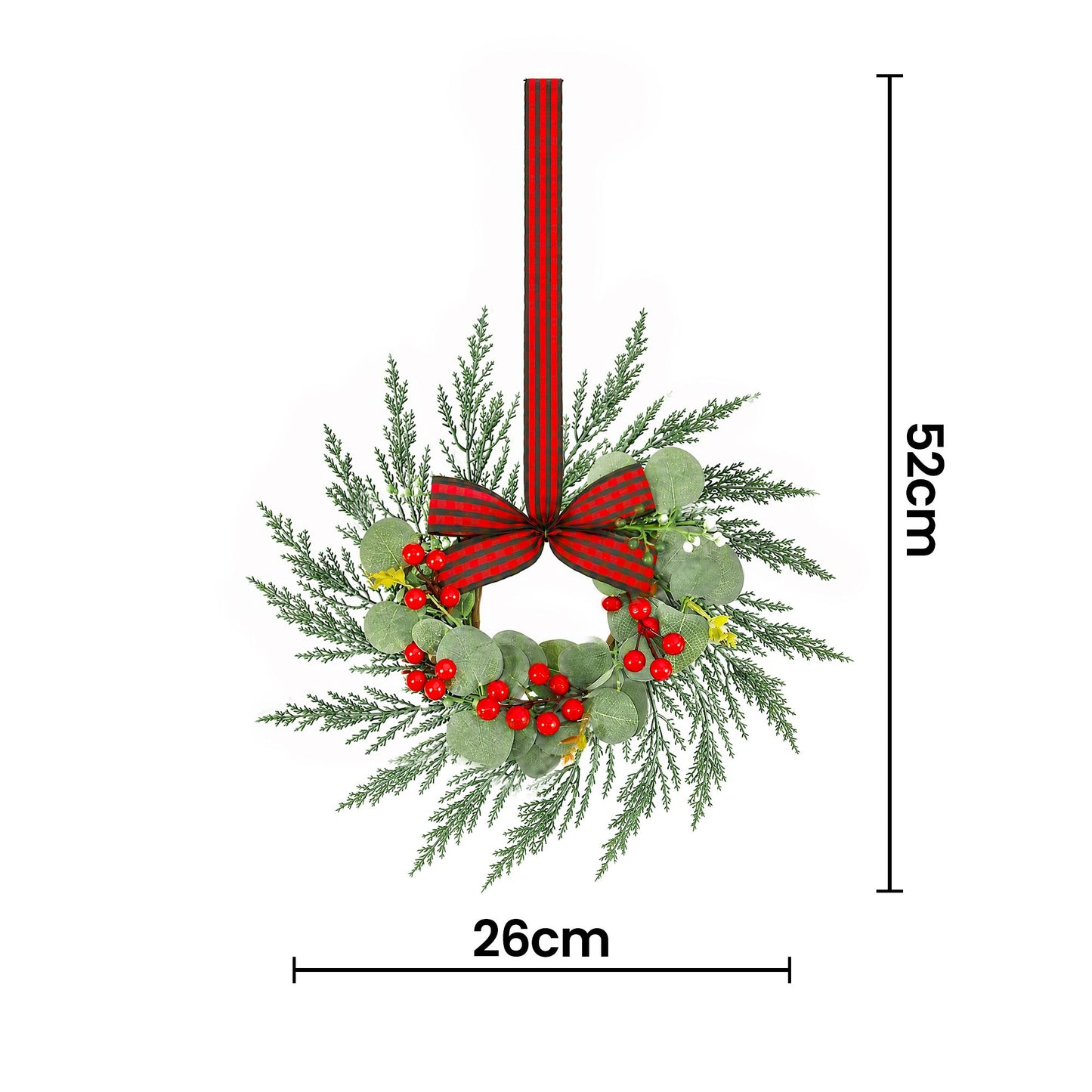 Set of 6 Christmas Wreath Garland 26cm Pre-lit Wreaths Red Berries Bow