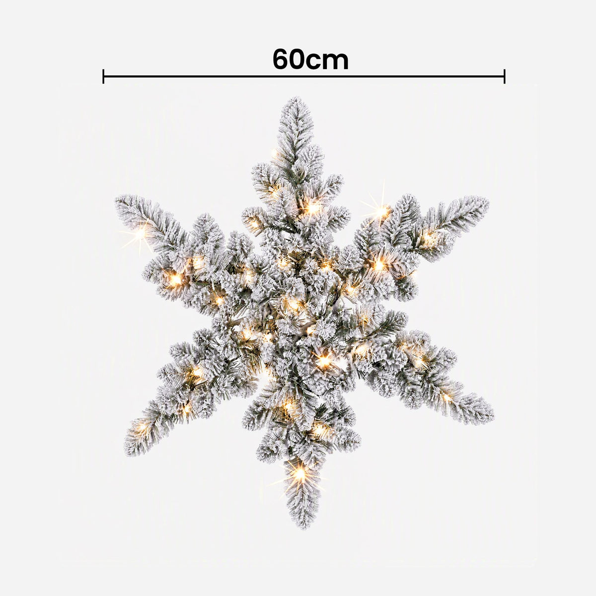 60cm Flocked Snowflake Christmas Wreath Garland Pre-Lit 40 LED Light Decor