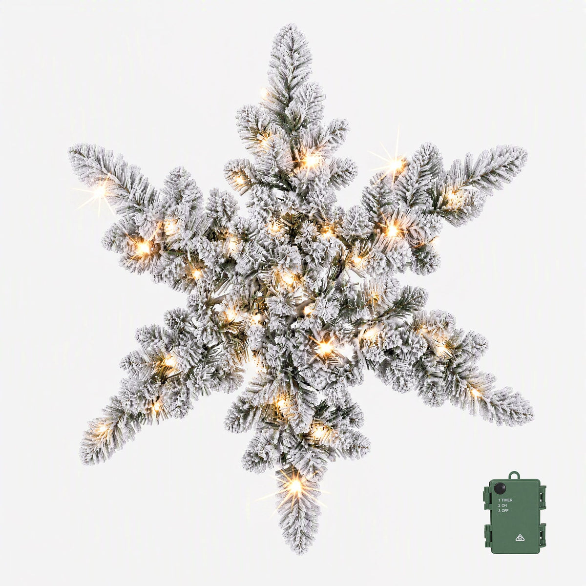 60cm Flocked Snowflake Christmas Wreath Garland Pre-Lit 40 LED Light Decor