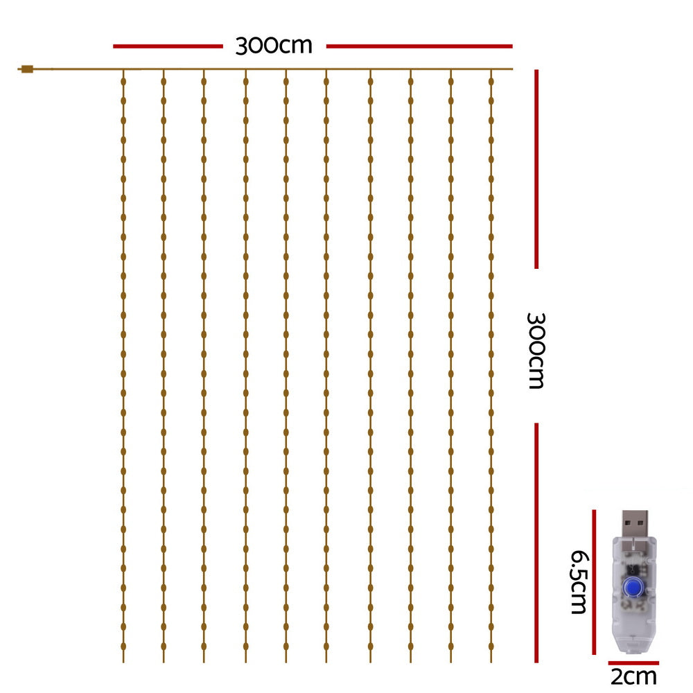 3M 300 LED Christmas Lights Curtain String Light - Warm White
