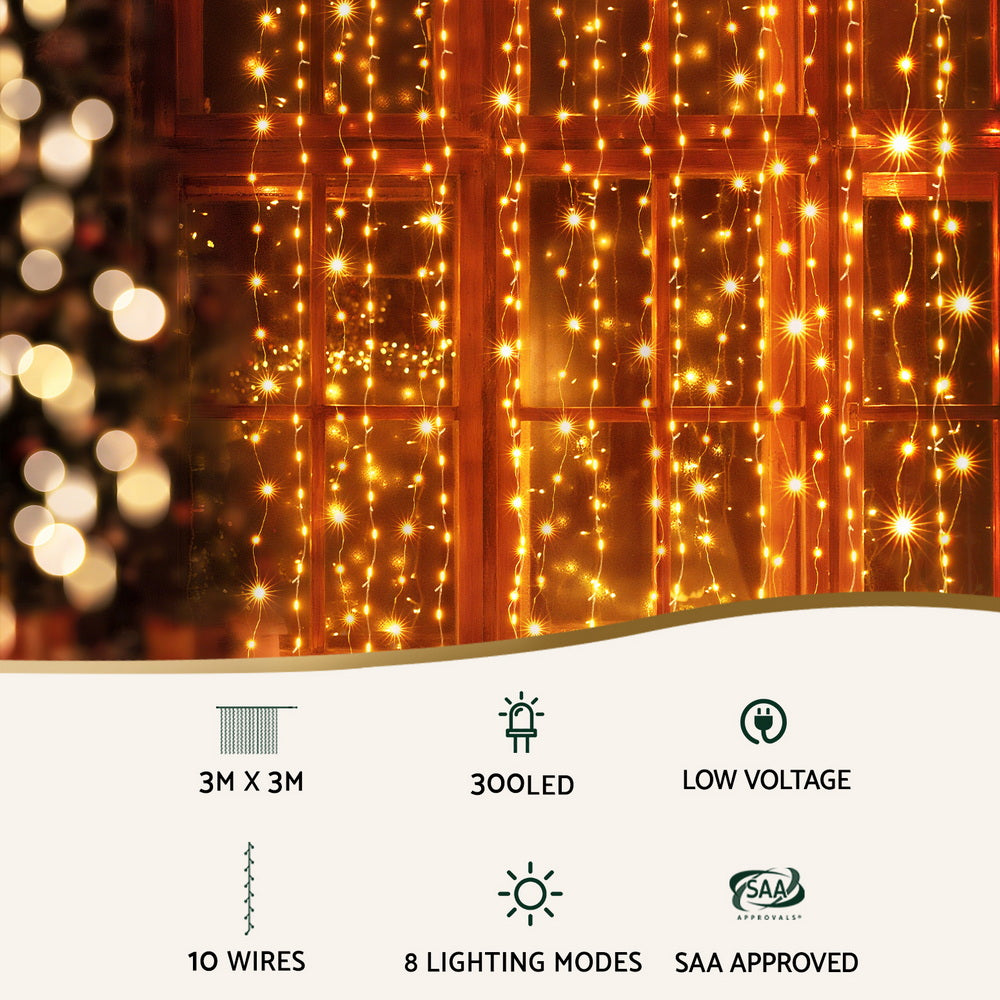 3M 300 LED Christmas Lights Curtain String Light - Warm White