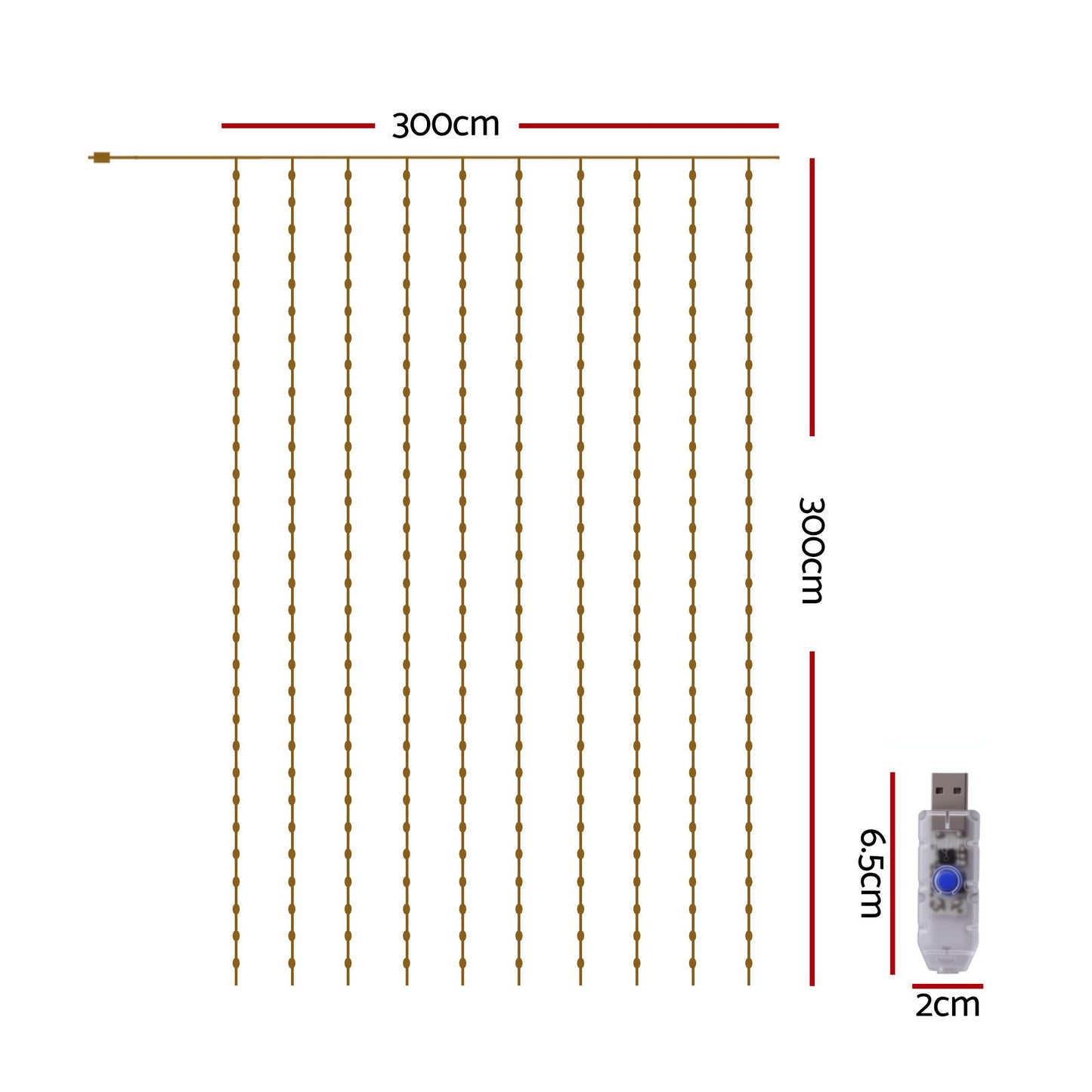 3x3M Christmas Lights Curtain String Light 300 LED Cool White
